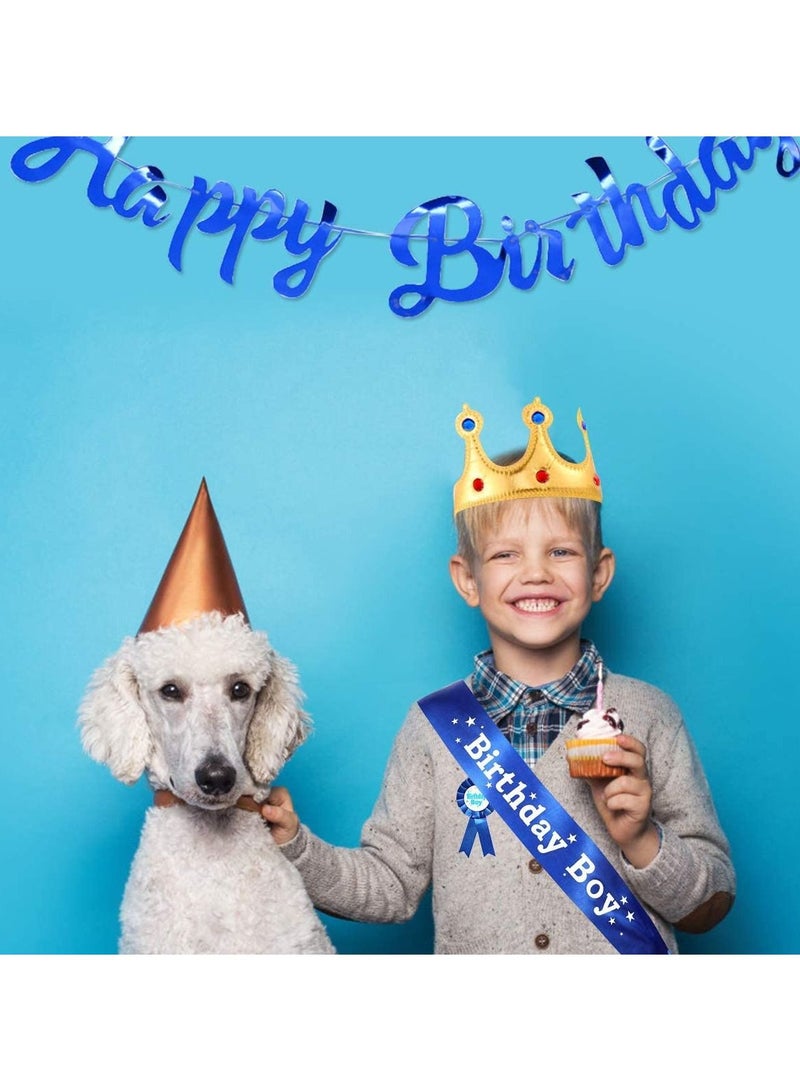 SYOSI Birthday King Crown Boy Sash and Button Pins Happy Banner Party Accessory Set for Boys Dress-Up Decoration 4Pcs - Image 3