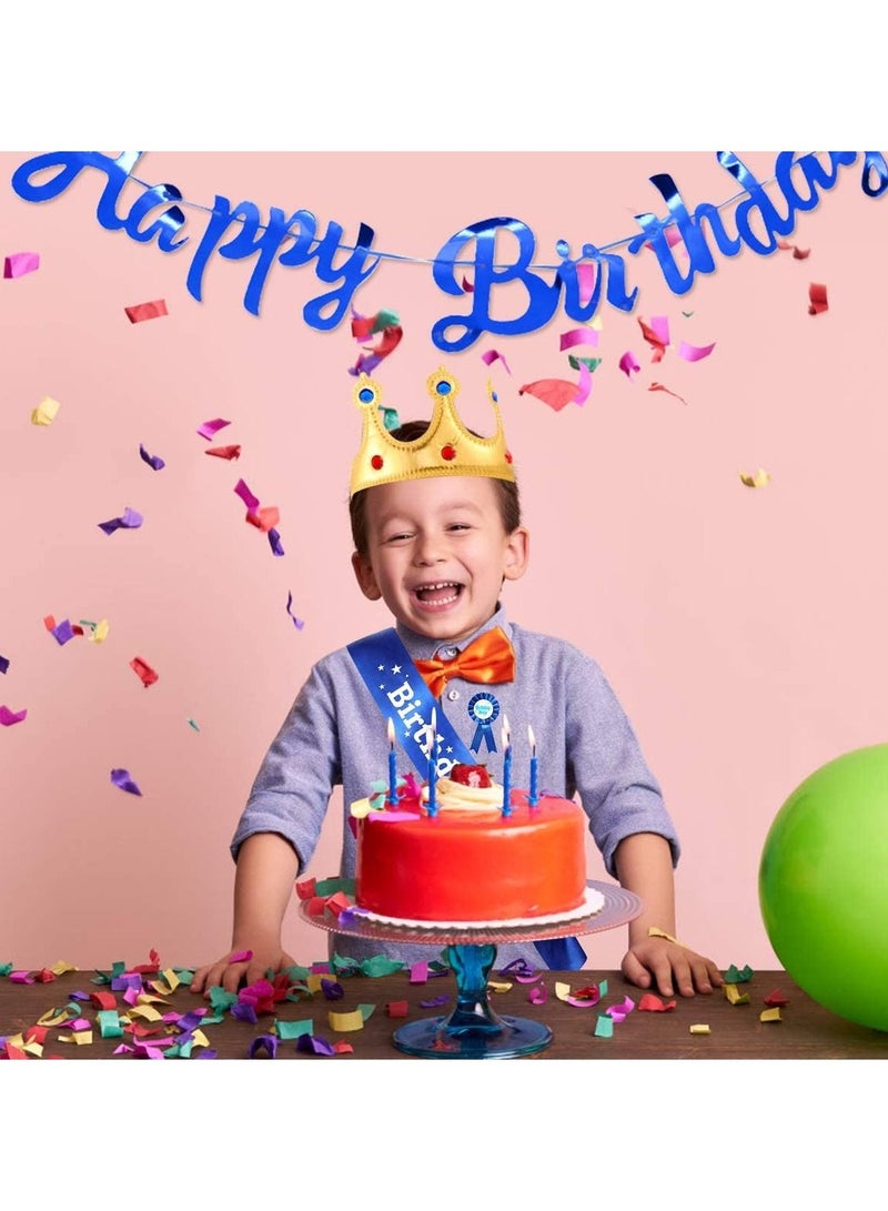 SYOSI Birthday King Crown Boy Sash and Button Pins Happy Banner Party Accessory Set for Boys Dress-Up Decoration 4Pcs - Image 2