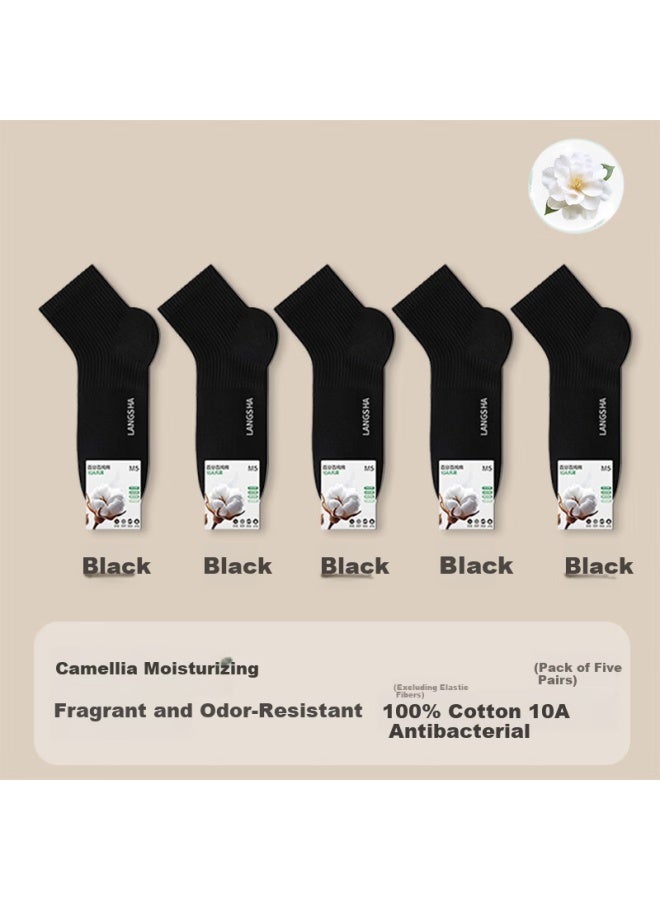 LANG SHA Langsha Men's Pure Cotton Spring Summer Socks Anti-odor Sweat-absorbing Antibacterial Durable Camellia Scented Sports Mid-calf Socks - Image 1