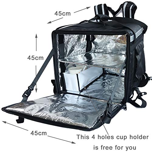Packir PK-92Z: Big Insulated Pizza Delivery Bag with Cup Holder, 16" L x 16" W x 16" H, Thermal Food Delivery Box For Scooter, Heat Insulated Food Delivery Bag For Bike, Side Loading, 2-Way Zipper Closure - Image 2