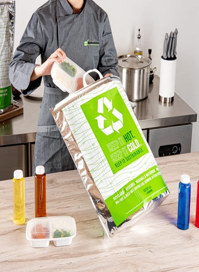 ريستورنت وير حقيبة طعام ساخنة وباردة من ريستورانت وير كاتر تيك، مقاس 20.1 × 7.1 × 20.1 بوصة، حقيبة واحدة معزولة بثلاث طبقات، مزودة بمقابض إغلاق كبس، حقيبة غداء حرارية بلاستيكية مقاومة للماء باللونين الأخضر والفضي، مناسبة للأطعمة المجمدة والساخنة. - Image 5