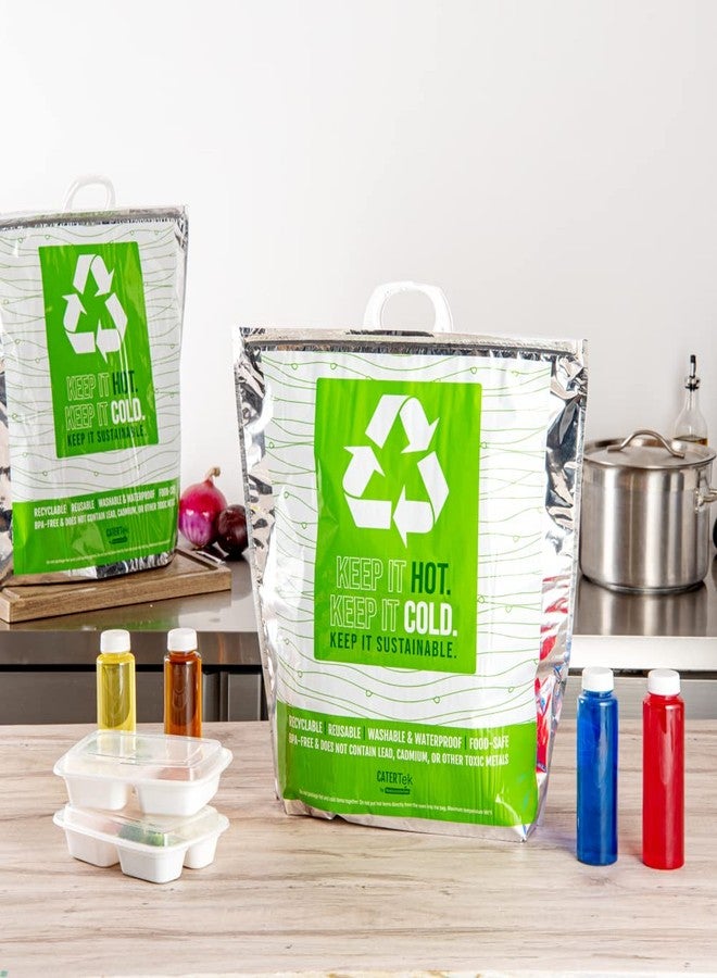 ريستورنت وير حقيبة طعام ساخنة وباردة من ريستورانت وير كاتر تيك، مقاس 20.1 × 7.1 × 20.1 بوصة، حقيبة واحدة معزولة بثلاث طبقات، مزودة بمقابض إغلاق كبس، حقيبة غداء حرارية بلاستيكية مقاومة للماء باللونين الأخضر والفضي، مناسبة للأطعمة المجمدة والساخنة. - Image 4