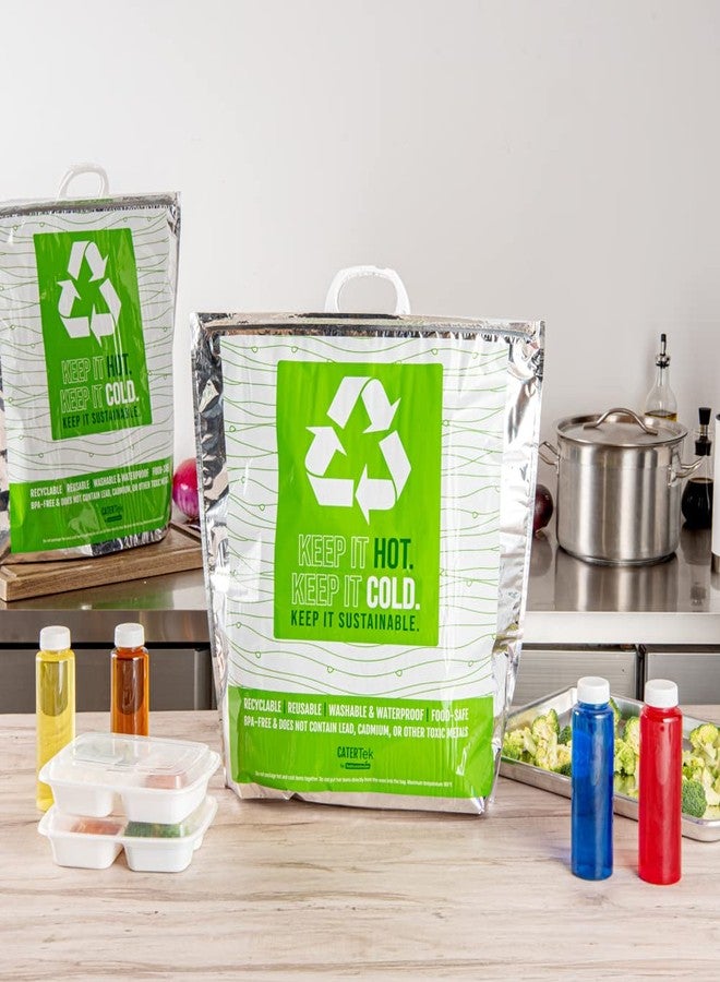 ريستورنت وير حقيبة طعام ساخنة وباردة من ريستورانت وير كاتر تيك، مقاس 20.1 × 7.1 × 20.1 بوصة، حقيبة واحدة معزولة بثلاث طبقات، مزودة بمقابض إغلاق كبس، حقيبة غداء حرارية بلاستيكية مقاومة للماء باللونين الأخضر والفضي، مناسبة للأطعمة المجمدة والساخنة. - Image 3