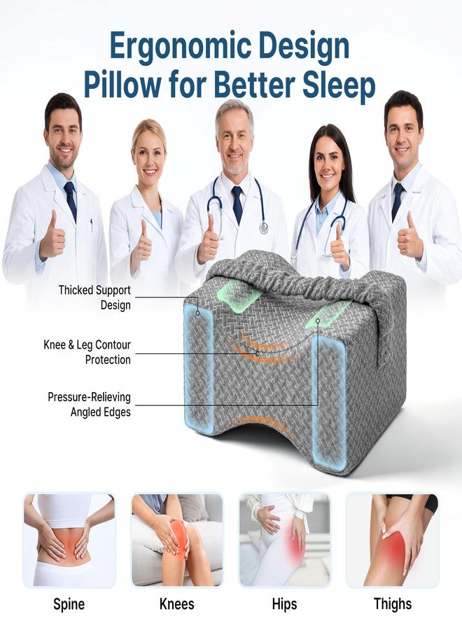 UJPFEO Knee Pillow for Side Sleepers,Memory Foam Leg Pillow for Side Sleeping Between Knees,Knee Cushions for Hip,Back,Joints,Sciatica Pain Relief Pillows,Spinal Alignment Support,Gray - Image 2
