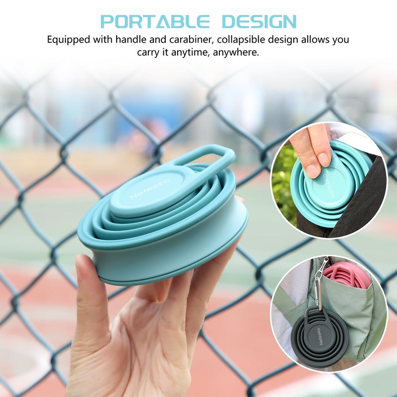 Nefeeko Collapsible Water Bottle,17oz(500ml) Reuseable BPA Free Silicone Foldable Water Bottles for Travel Gym Camping Hiking, Portable Leak Proof Sports Water Bottle with Carabiner - Image 5