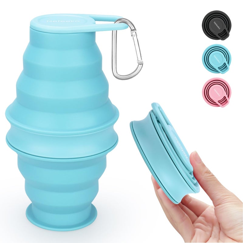Nefeeko Collapsible Water Bottle,17oz(500ml) Reuseable BPA Free Silicone Foldable Water Bottles for Travel Gym Camping Hiking, Portable Leak Proof Sports Water Bottle with Carabiner - Image 1