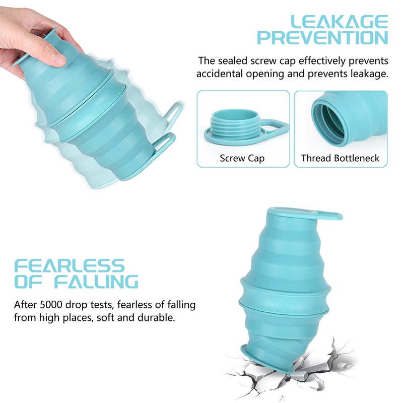 Nefeeko Collapsible Water Bottle,17oz(500ml) Reuseable BPA Free Silicone Foldable Water Bottles for Travel Gym Camping Hiking, Portable Leak Proof Sports Water Bottle with Carabiner - Image 4