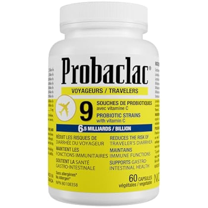Probaclac Natural Travelers Probiotics, Reducing Risk of Diarrhea, Contains Vitamin C, Immune Support, Gluten Free, Travel Size, Vacation, Cruise and Airplane Travel Essentials, Vegan, 60 Capsules - Image 1