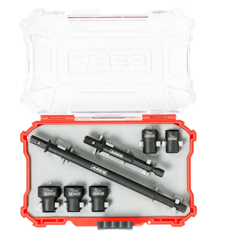 ARES 27087 â€“ Nut Driver Set â€“ Metric Magnetic 7-Piece â€“ Detachable and Cleanable â€“ Radial 6 Point Drive Sockets Load on Flats - Removable Socket Ends for Easy Cleaning â€“ Heavy Duty CR-V Steel - Image 1