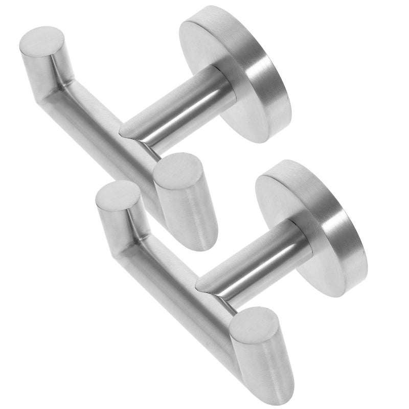 Stainless Steel Double Prong Towel Hooks 2pcs Wall Mounted for Bathroom Kitchen - Image 2