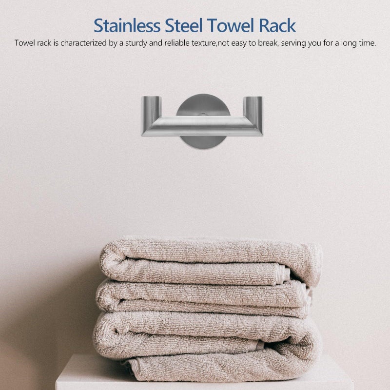 Stainless Steel Double Prong Towel Hooks 2pcs Wall Mounted for Bathroom Kitchen - Image 5