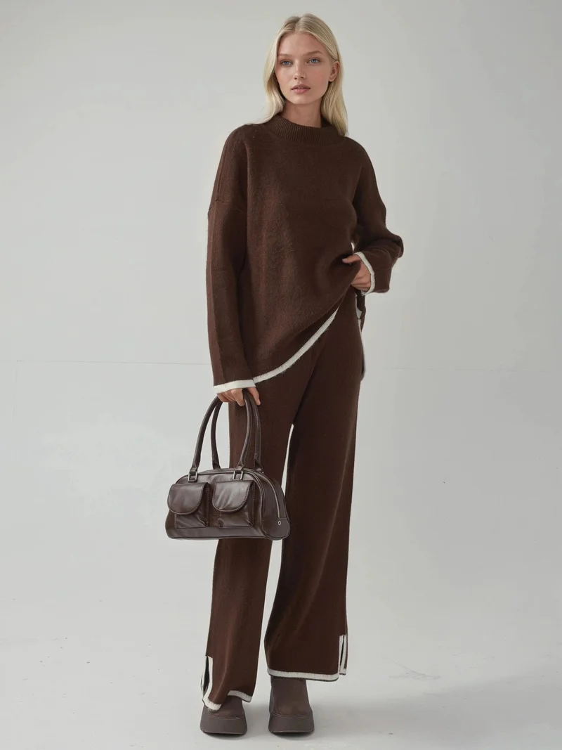 MY FASHION Soft Textured Oversized Sweater & Pants Knit Co-ord Set