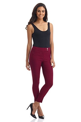 Rekucci Women's Ease into Comfort Slim Ankle Pant with Snaps (16 Short, Burgundy) - Image 1