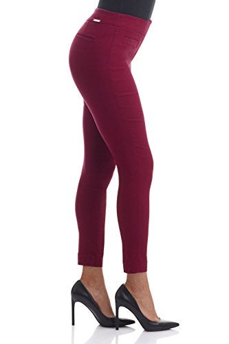 Rekucci Women's Ease into Comfort Slim Ankle Pant with Snaps (16 Short, Burgundy) - Image 2