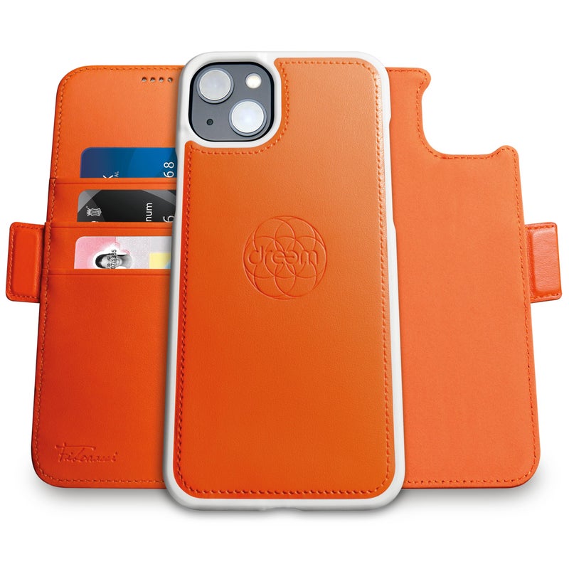 Dreem Wallet Case for iPhone 14 Plus 2 Way Phone Stand Magnetic Detachable Vegan Leather Flip Cover RFID Blocking Card Holder MagSafeFit Gift Box Fibonacci Orange - Image 2