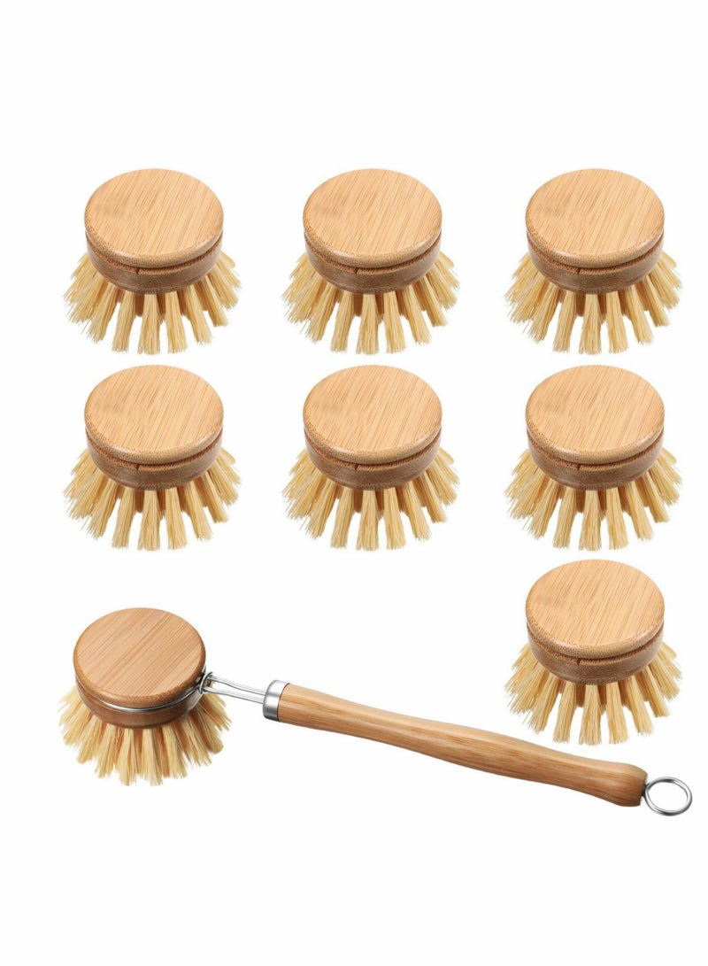 Y&D Wooden Kitchen Dish Brush, Include Bamboo Scrub Cleaning Brush and Replacement Heads for Room Supplies 8 Pieces - Image 1