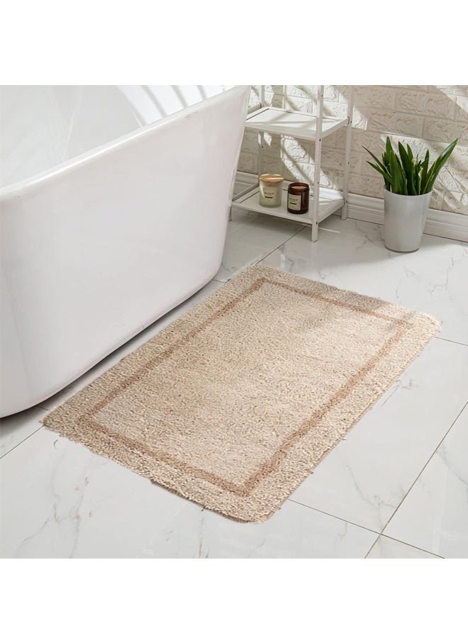 Bath mats for Bathroom Non Slip, Fluffy Absorbent Microfiber Bath mat Washable, Aesthetic Bathroom Rugs, Small Beige Bath mat, Beige, 50cm X 80cm - Image 1