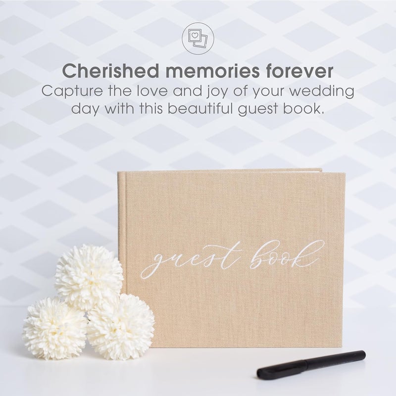 Pearhead Linen Beige Wedding Guest Book with White Script, Elegant Wedding, Rustic Wedding, Simple Wedding Décor, Bridal Shower Gift, Ivory - Image 2