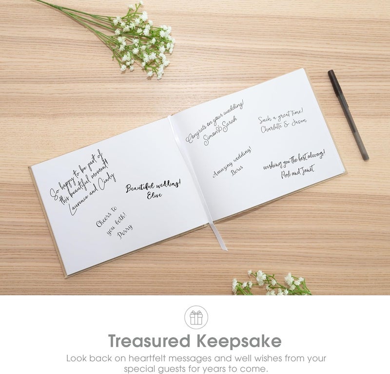 Pearhead Linen Beige Wedding Guest Book with White Script, Elegant Wedding, Rustic Wedding, Simple Wedding Décor, Bridal Shower Gift, Ivory - Image 4