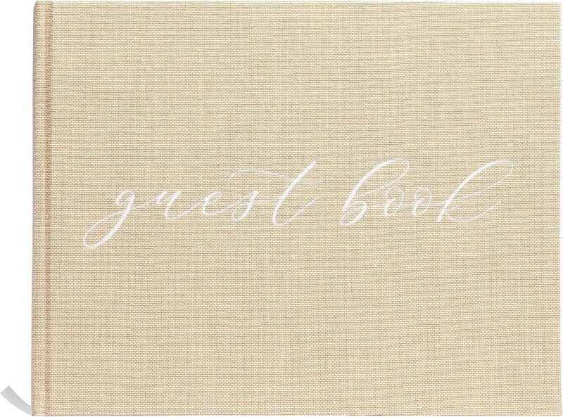Pearhead Linen Beige Wedding Guest Book with White Script, Elegant Wedding, Rustic Wedding, Simple Wedding Décor, Bridal Shower Gift, Ivory - Image 1