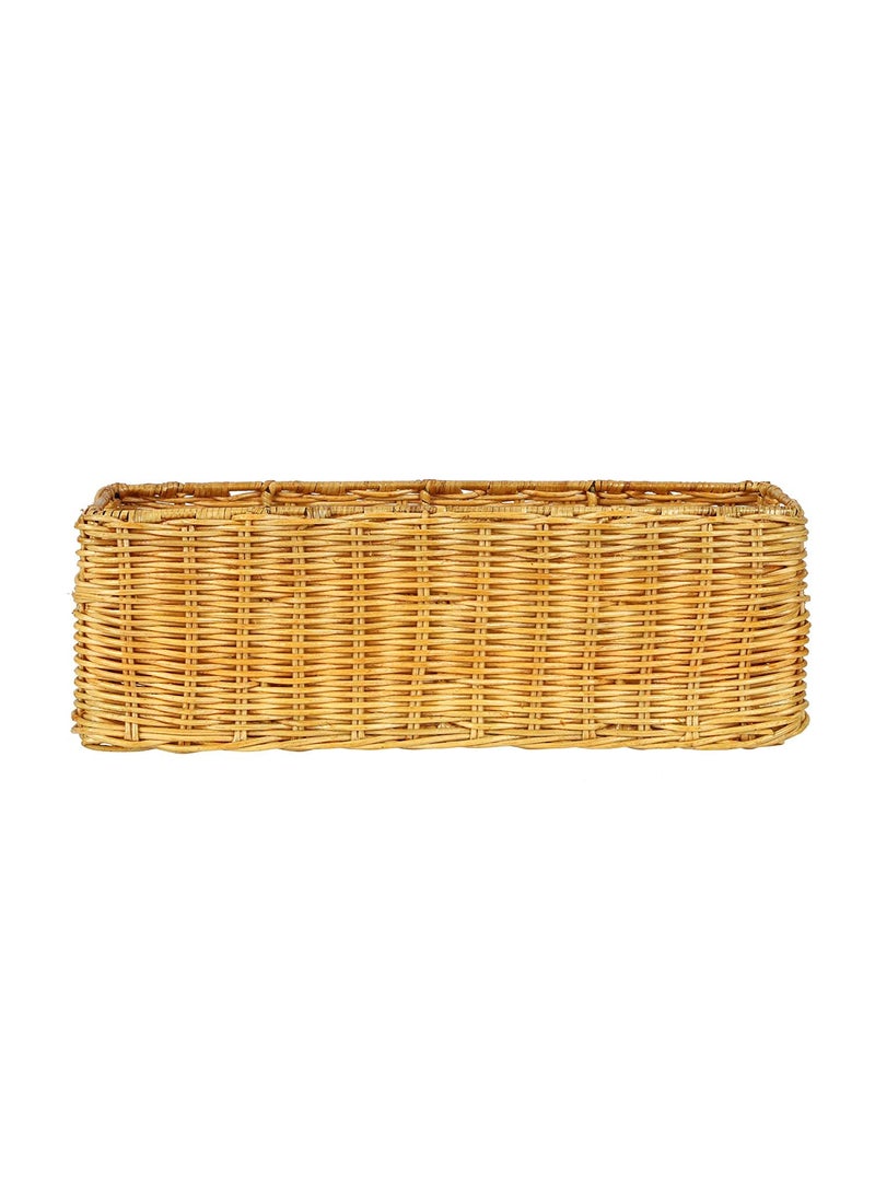 DECOWAY DECOWAY Handmade Wicker Basket Bathroom Vanity Tray Wicker Kitchen Counter top Storage Shelf Coffee Table Decorative Tray Cosmetic Organizer Display Holder 14 L x 45 W x 45 H  - Image 4