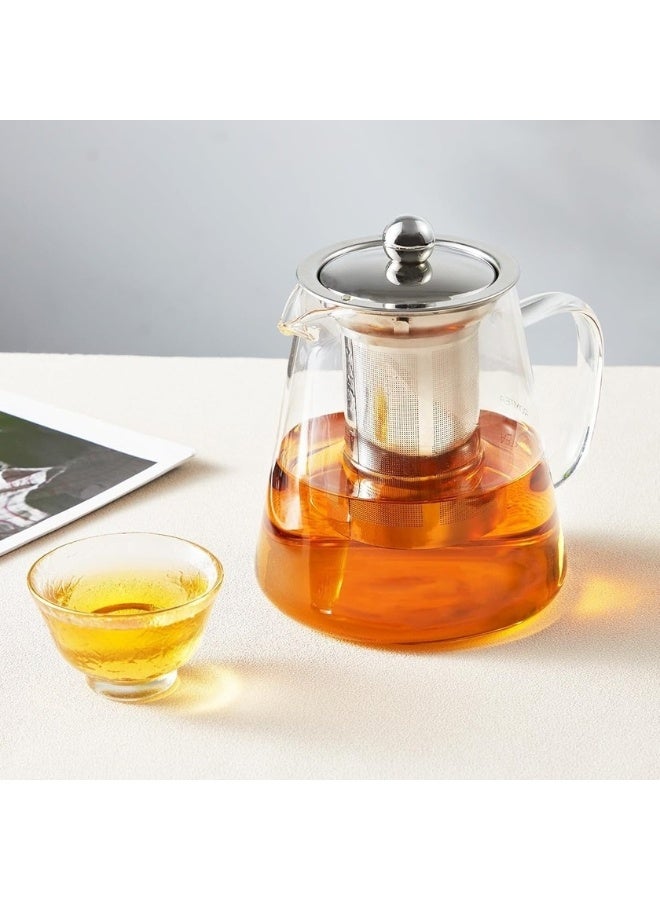 هابي هوم طقم شاي زجاجي فاخر 7 قطع – إبريق شاي بسعة 650 مل مع فلتر قابل للإزالة من الفولاذ المقاوم للصدأ، آمن للاستخدام على الموقد والميكروويف، مثالي للشاي السائب والشاي المزهر، يشمل 6 أكواب شاي زجاجية بسعة 80 مل، تصميم عصري أنيق لتحضير وتقديم الشاي في المنزل - Image 2