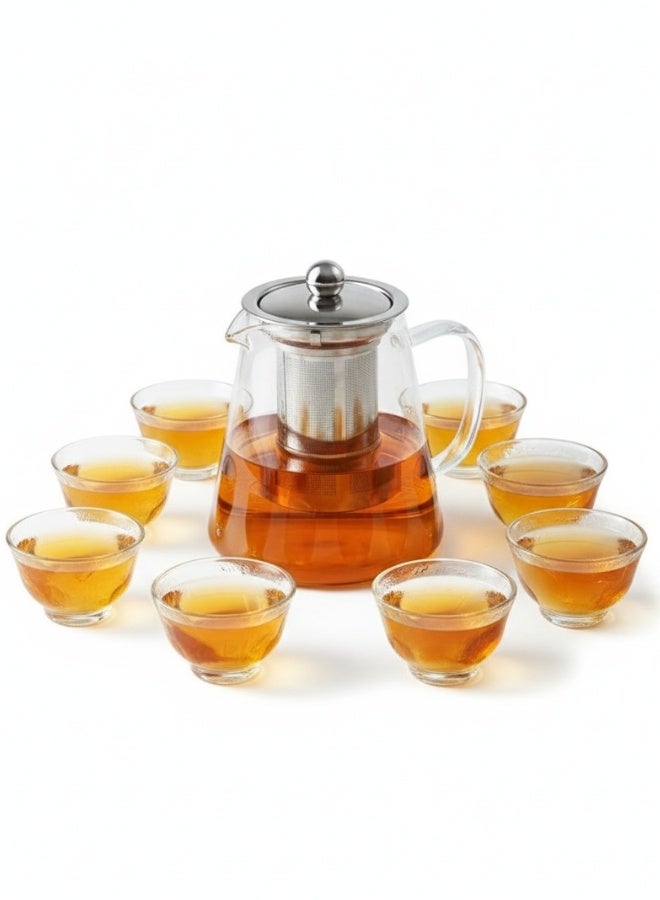 هابي هوم طقم شاي زجاجي فاخر 7 قطع – إبريق شاي بسعة 650 مل مع فلتر قابل للإزالة من الفولاذ المقاوم للصدأ، آمن للاستخدام على الموقد والميكروويف، مثالي للشاي السائب والشاي المزهر، يشمل 6 أكواب شاي زجاجية بسعة 80 مل، تصميم عصري أنيق لتحضير وتقديم الشاي في المنزل - Image 3