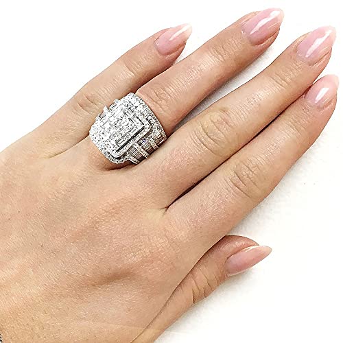 RKKOJJO 925 Sterling Silver Shiny Full Diamond Gemstone Ring Cubic Zirconia Rings Fold Wear Bridal Sets CZ Diamond Multi Row Ring Eternity Engagement Wedding Band Ring For Women (US Code 7) - Image 3