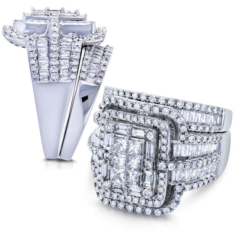 RKKOJJO 925 Sterling Silver Shiny Full Diamond Gemstone Ring Cubic Zirconia Rings Fold Wear Bridal Sets CZ Diamond Multi Row Ring Eternity Engagement Wedding Band Ring For Women (US Code 7) - Image 5