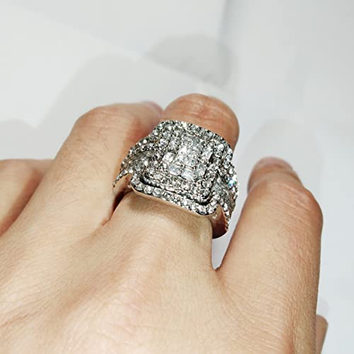 RKKOJJO 925 Sterling Silver Shiny Full Diamond Gemstone Ring Cubic Zirconia Rings Fold Wear Bridal Sets CZ Diamond Multi Row Ring Eternity Engagement Wedding Band Ring For Women (US Code 7) - Image 2