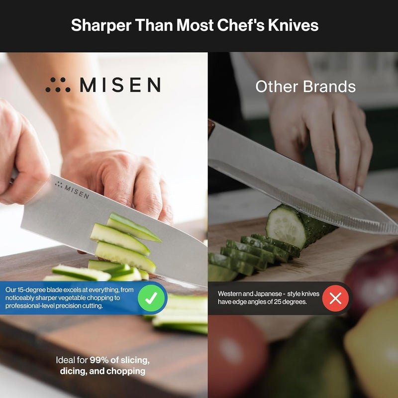 Misen Japanese Santoku Chef Knife - 7.5 Inch High Carbon Stainless Steel - Classic Japanese Knife Design for Cutting, Slicing, and Chopping - Razor Sharp Japanese Style Kitchen Knife, Gray - Image 2