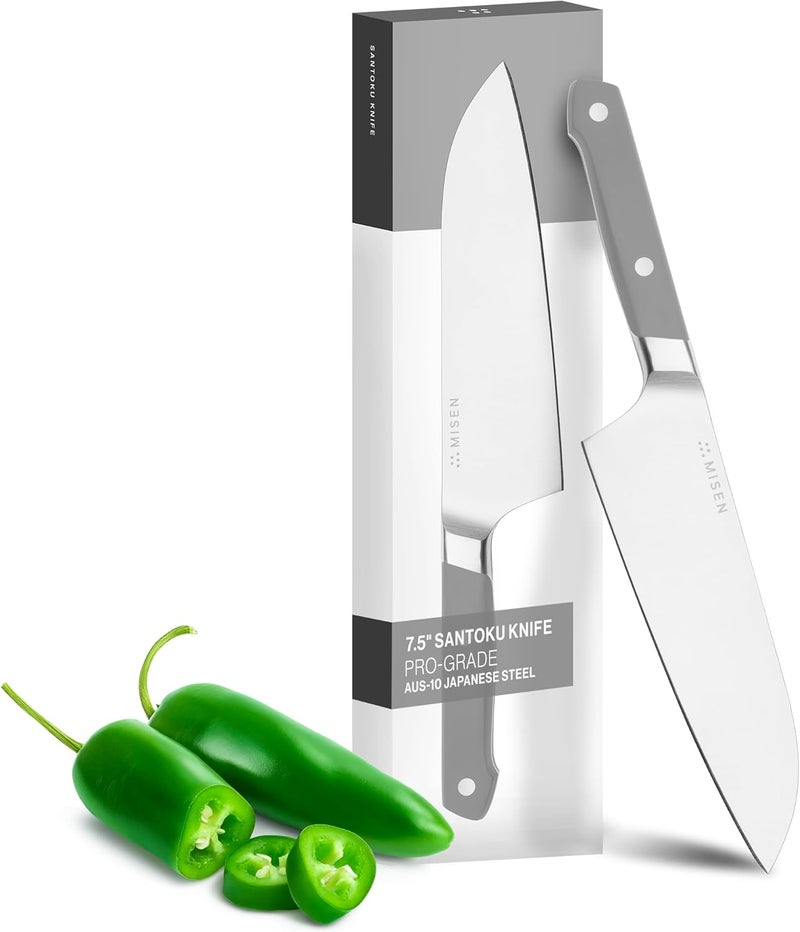 Misen Japanese Santoku Chef Knife - 7.5 Inch High Carbon Stainless Steel - Classic Japanese Knife Design for Cutting, Slicing, and Chopping - Razor Sharp Japanese Style Kitchen Knife, Gray - Image 1