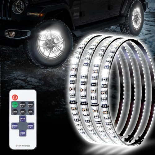 Tavaray 4PCS 14 Pure White Wheel Lights Adjustable 6500K UltraBright LED with Remote Control Flashing Modes LED Wheel Ring Lights for Trucks Cars SUVs Pickups Vehicle Offroad - Image 1