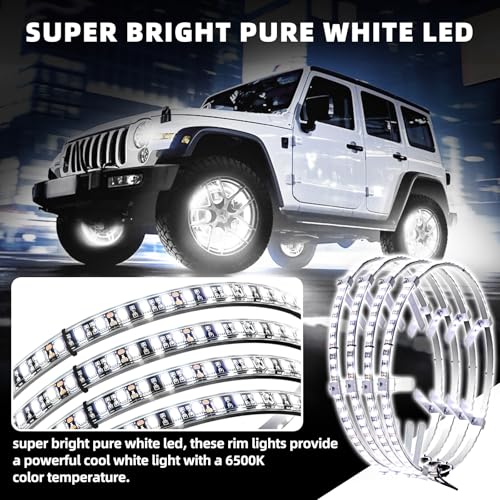 Tavaray 4PCS 14 Pure White Wheel Lights Adjustable 6500K UltraBright LED with Remote Control Flashing Modes LED Wheel Ring Lights for Trucks Cars SUVs Pickups Vehicle Offroad - Image 3