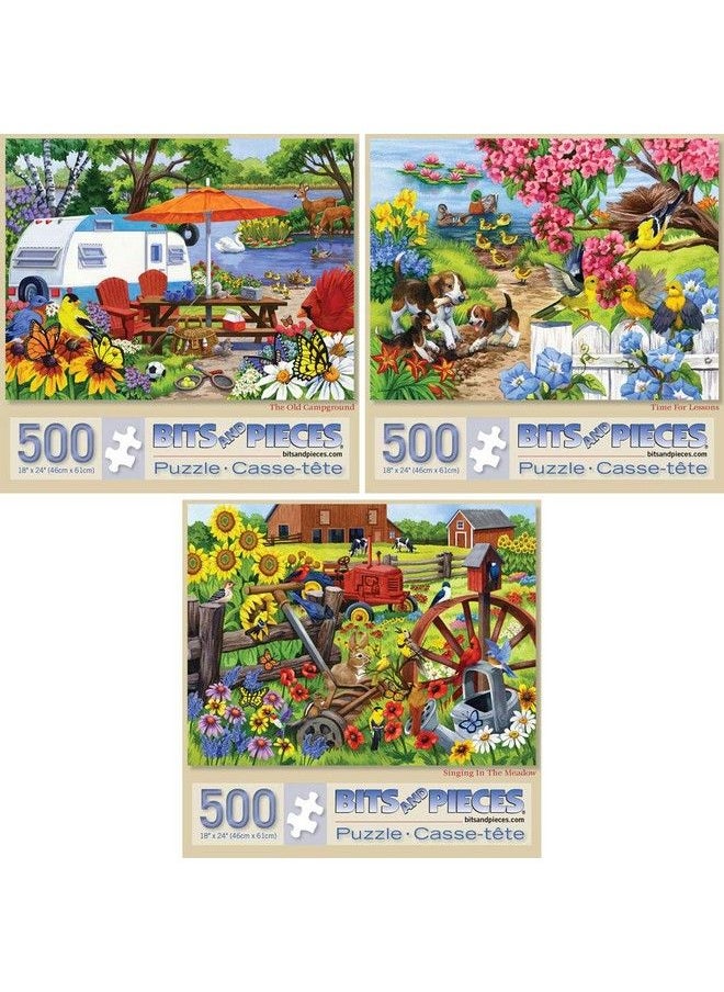 Bits and Pieces 500 Piece Jigsaw Puzzles For Adults Value Set Of Three (3) Farm And Animal Jigsaws By Artist Nancy Wernersbach 18" X 24"  - Image 1