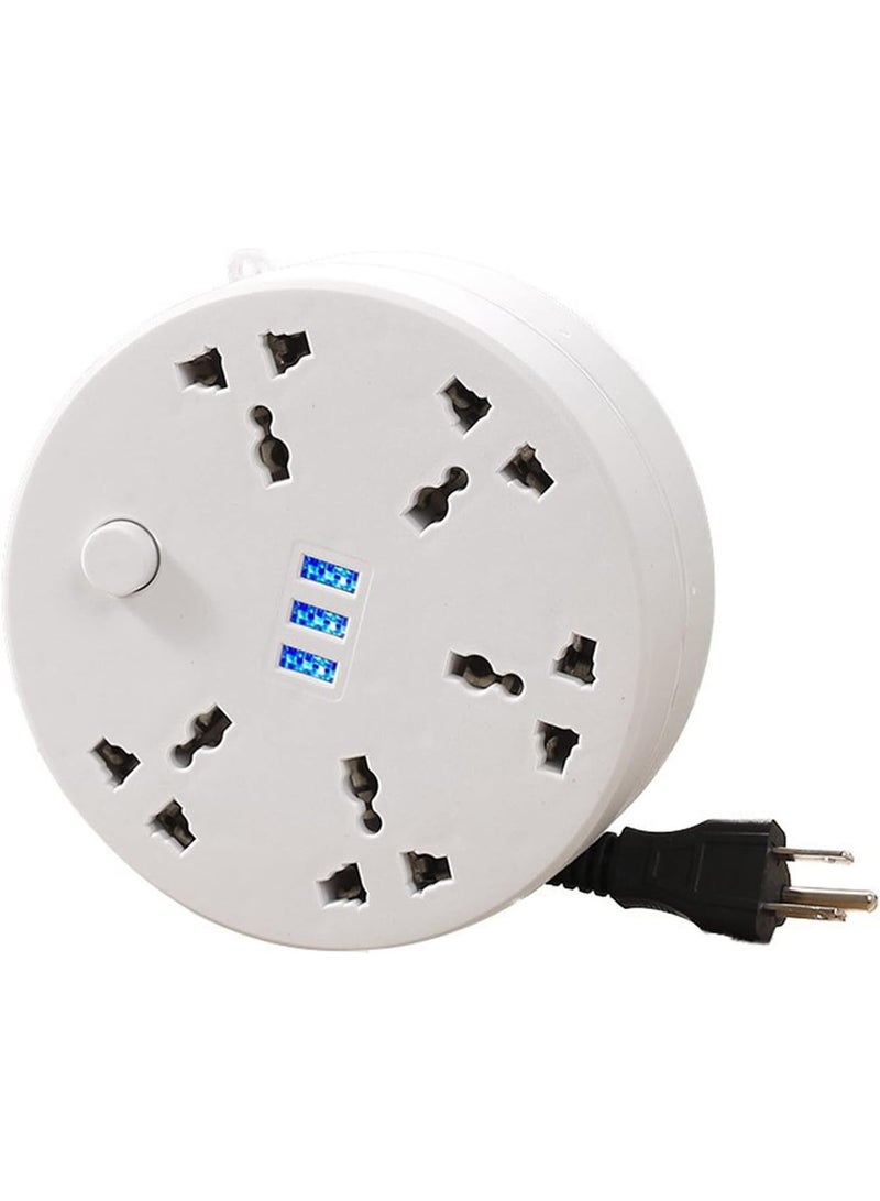 Power Strip, 5 Outlets and 3 USB Ports 2m Extension Cord, Round Socket Overload Surge Protector, 100% Copper Core, Mini Plug Charging Station, Compact for Office, Home, Travel (White) - Image 1