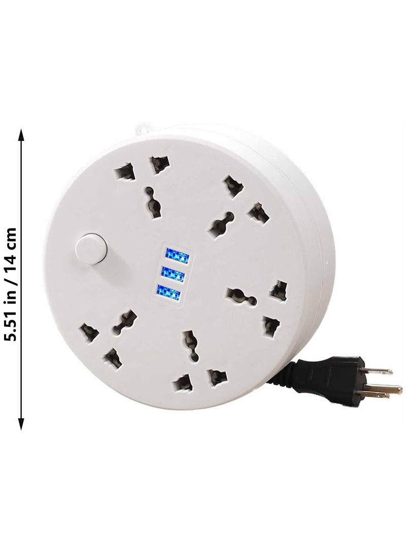 Power Strip, 5 Outlets and 3 USB Ports 2m Extension Cord, Round Socket Overload Surge Protector, 100% Copper Core, Mini Plug Charging Station, Compact for Office, Home, Travel (White) - Image 2