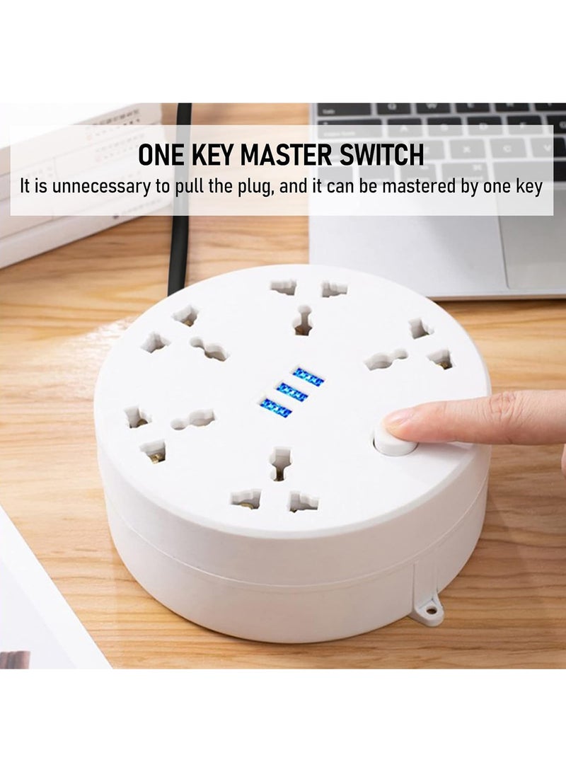 Power Strip, 5 Outlets and 3 USB Ports 2m Extension Cord, Round Socket Overload Surge Protector, 100% Copper Core, Mini Plug Charging Station, Compact for Office, Home, Travel (White) - Image 3