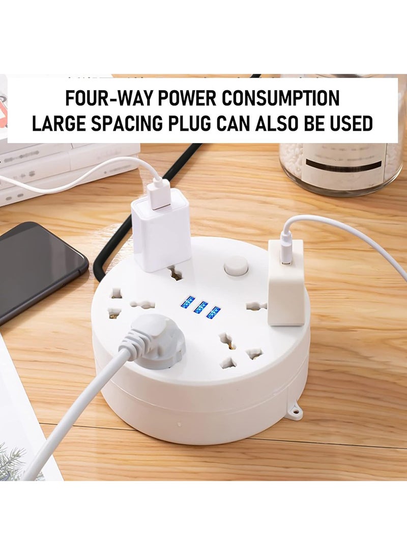 Power Strip, 5 Outlets and 3 USB Ports 2m Extension Cord, Round Socket Overload Surge Protector, 100% Copper Core, Mini Plug Charging Station, Compact for Office, Home, Travel (White) - Image 5
