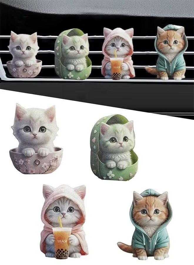 4 PcsCute Cat Car Air Vent Decoration Clamped Scent Holders - Freshen the Air with Pressed Scents - Car Interior Accessories for Driving Fun - Image 1