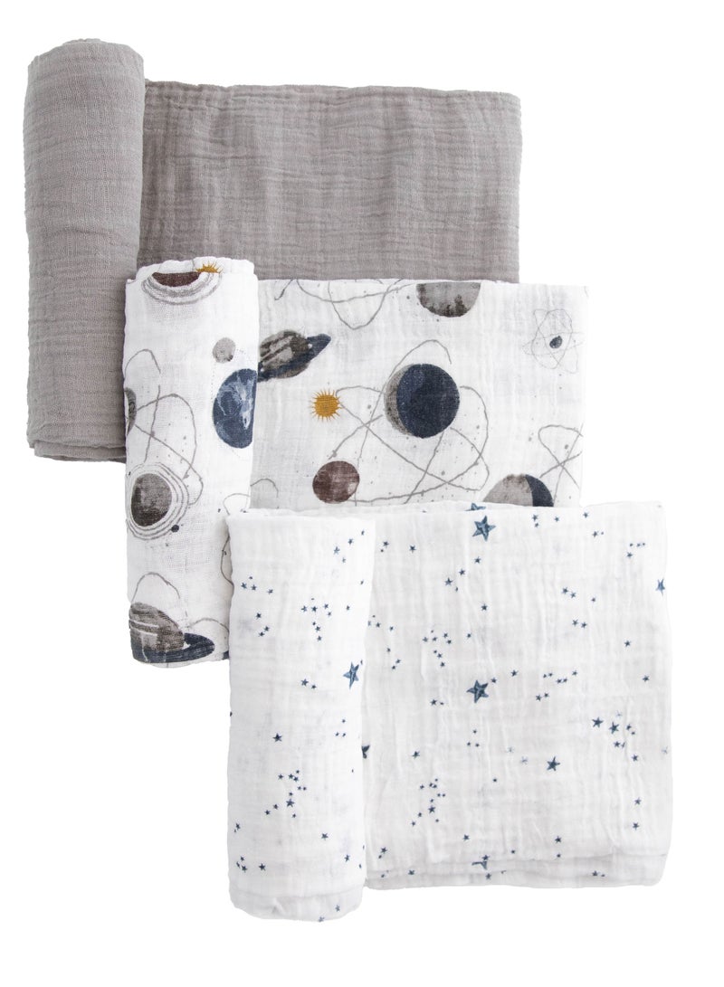 little unicorn Cotton Muslin Swaddle 3 Pack Set Planetary 2 Set - Image 1