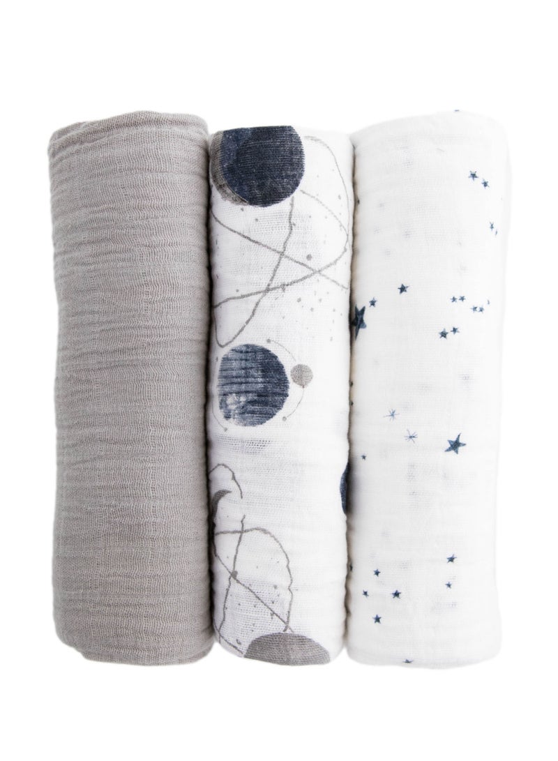 little unicorn Cotton Muslin Swaddle 3 Pack Set Planetary 2 Set - Image 2