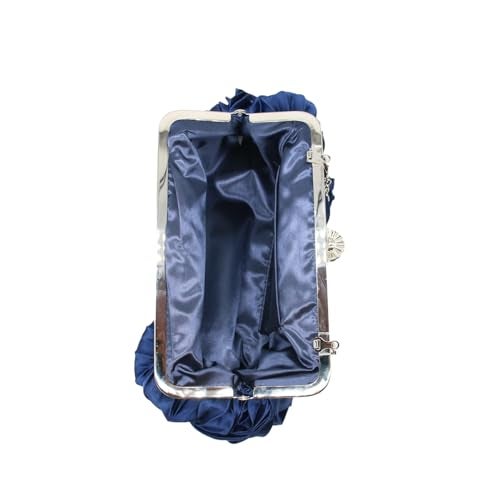Tngan Women Pleated Satin Clutch Bride Purse Elegant Rhinestone Evening Bag Banquet Party Handbag, Dark Blue - Image 5