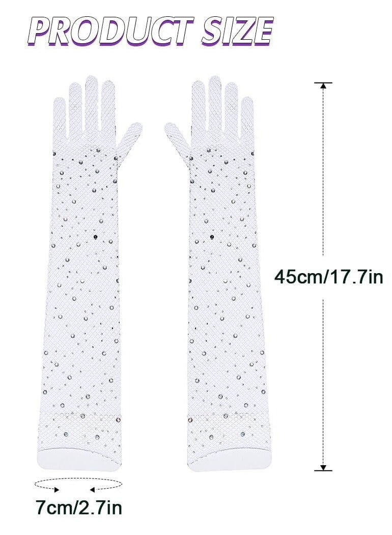 KASTWAVE Fishnet Long Gloves, Women Girls 1920s Retro Five Finger Arm Sleeves, Sparkly Crystal Gloves, Party Costumes Glove Accessories for Women and Girls - Image 5