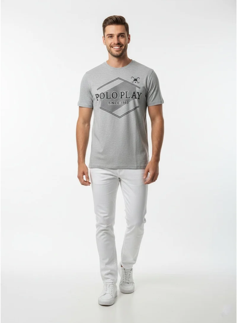 لعب البولو تيشيرت رجالي مطبوع - رمادي