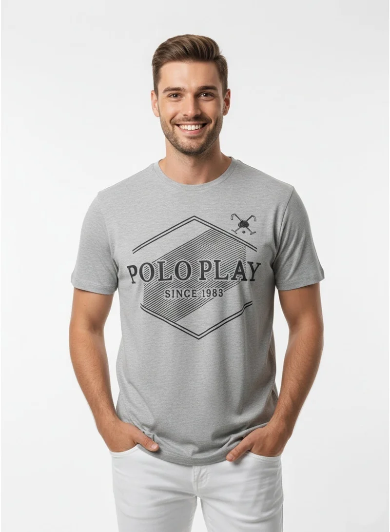 لعب البولو تيشيرت رجالي مطبوع - رمادي