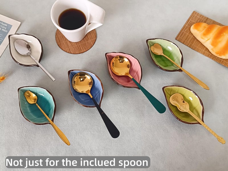 TOPYOKK Coffee Spoon and Rest for Coffee Bar Accessories, Leaf Small Spoon Rest for Coffee Station, Tea Spoon Rest Tea Spoon Holder Teaspoon Rest, 1 PC (Ice Cracks Cream White with Gold Rose Spoon) - Image 5