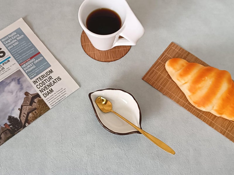 TOPYOKK Coffee Spoon and Rest for Coffee Bar Accessories, Leaf Small Spoon Rest for Coffee Station, Tea Spoon Rest Tea Spoon Holder Teaspoon Rest, 1 PC (Ice Cracks Cream White with Gold Rose Spoon) - Image 2