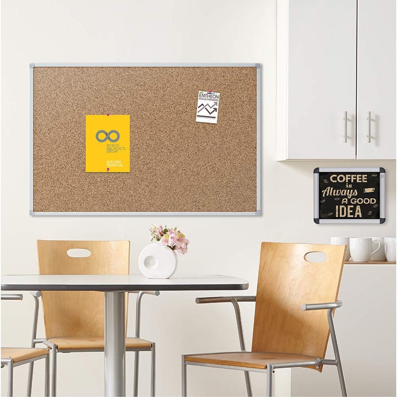 Mead Classic Cork Bulletin Board, 24" x 18", Corkboard, Aluminum Frame (85360) - Image 2