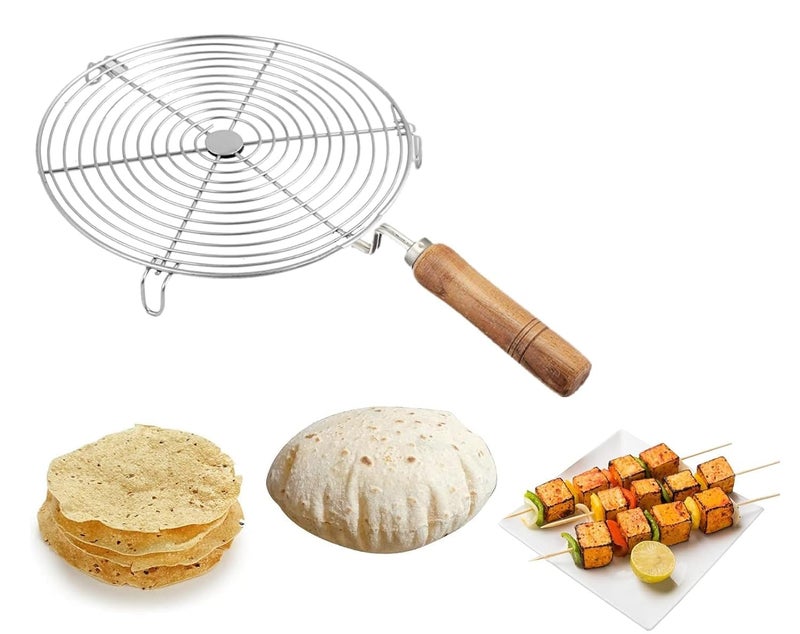 Qebham Roaster Barbecue Net Jali Griller Chapati Toast Grill with Wooden Handle Steaming Cooking and Baking Barbeque Jali for Roti, Paneer (Jalebi) - Image 2